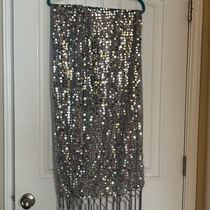 Silver Sequin Fringe Scarf